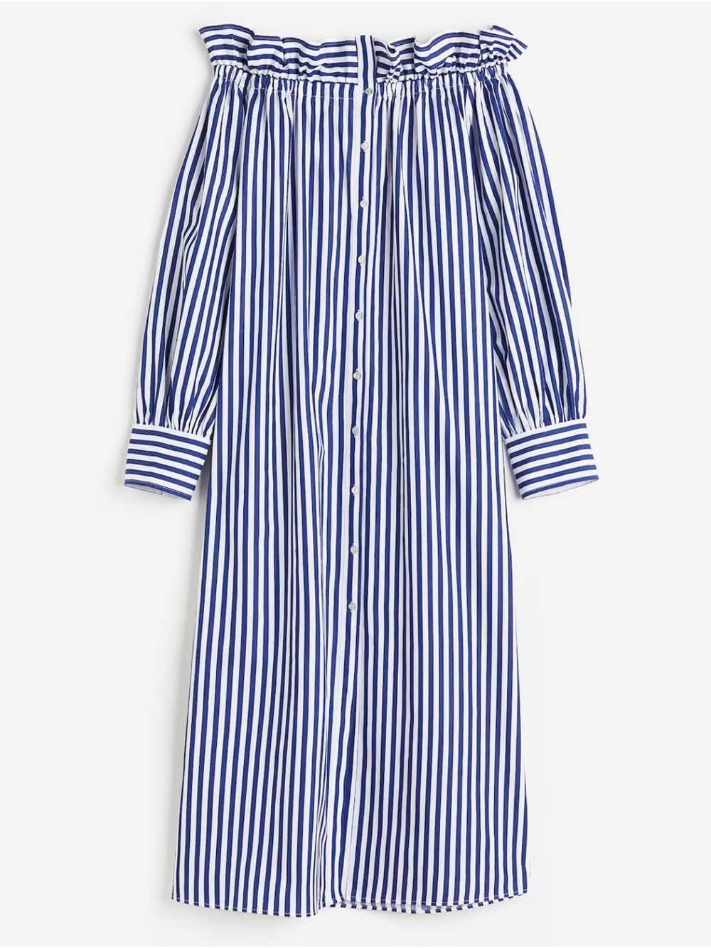 H&M Blue and White Striped Off-Shoulder Maxi Dress